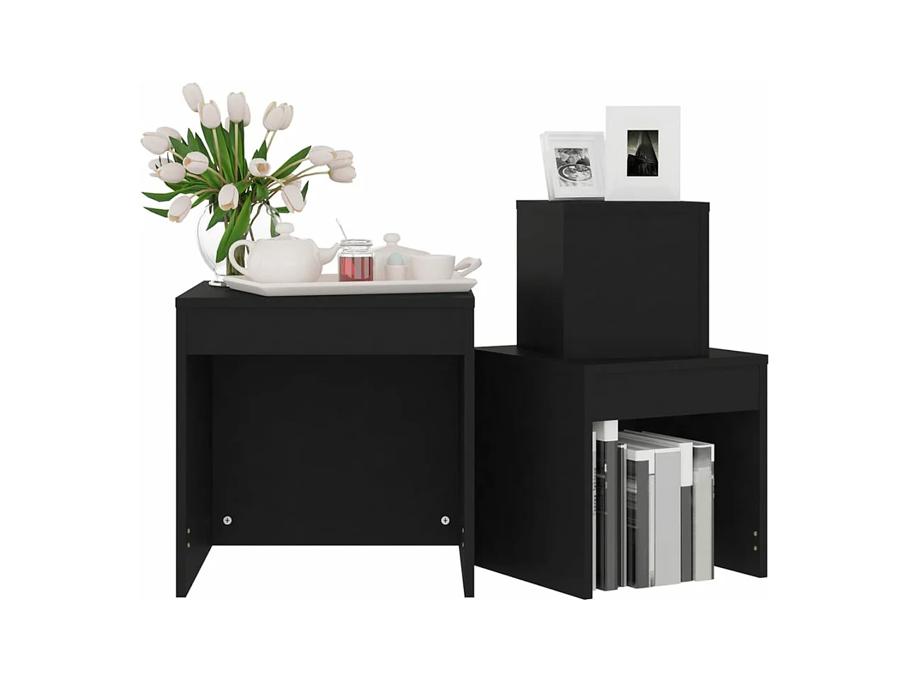 Satztische 3-tlg. Schwarz Holzwerkstoff