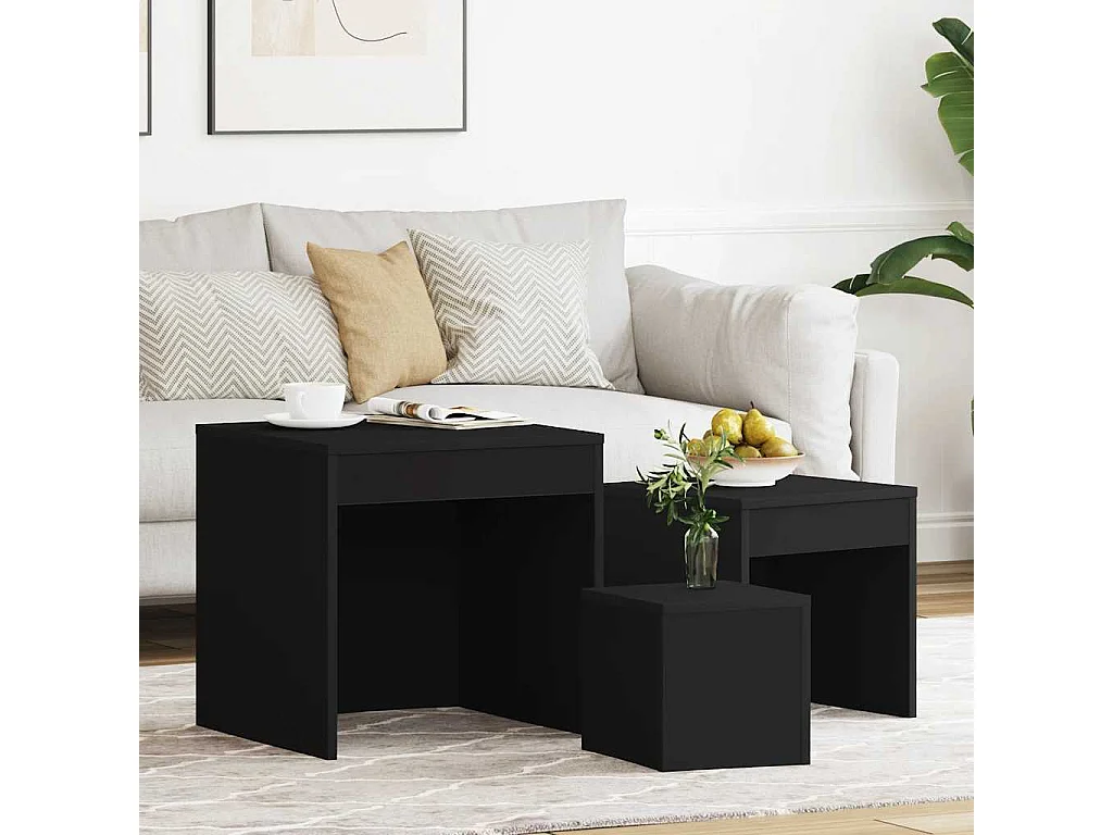 Mesas de encastrar 3 pcs derivados de madeira preto