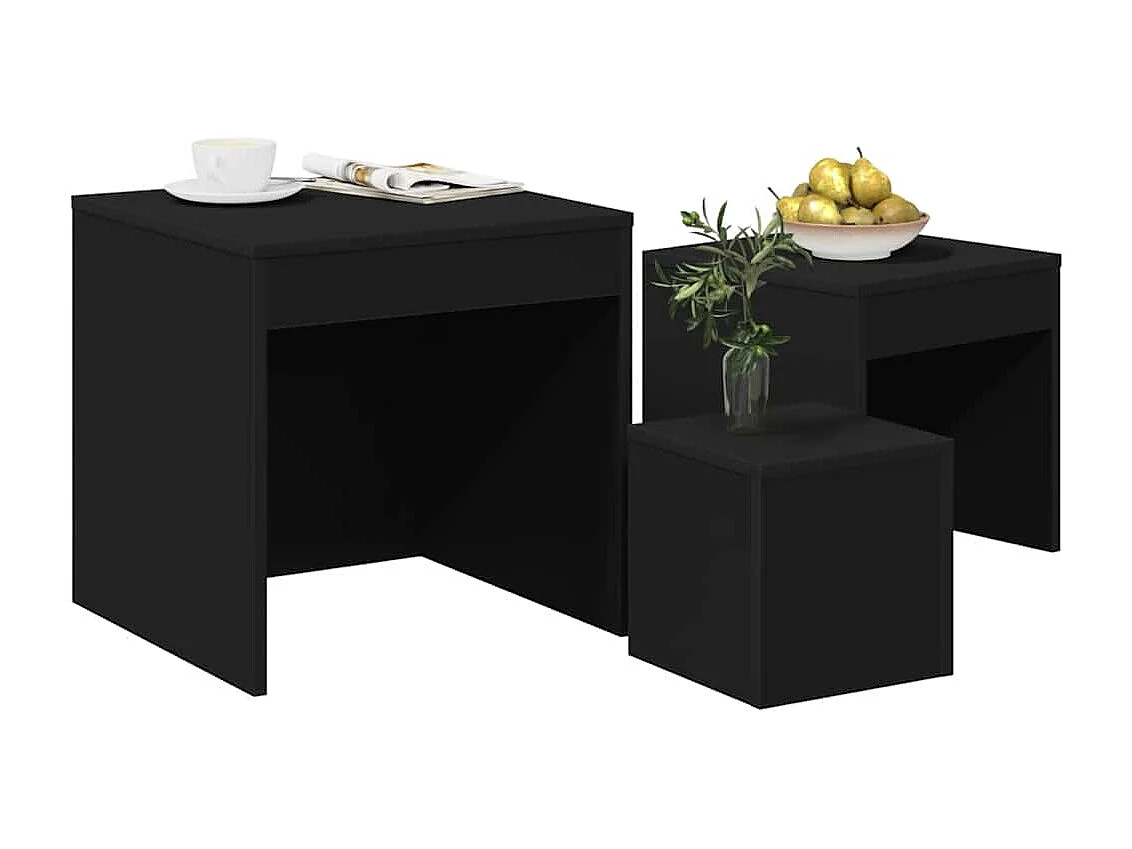 Mesas de encastrar 3 pcs derivados de madeira preto