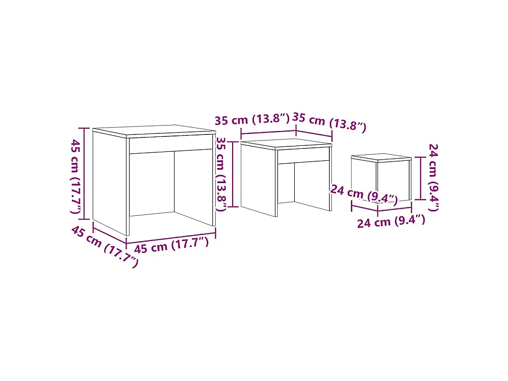 Mesas de encastrar 3 pcs derivados de madeira preto