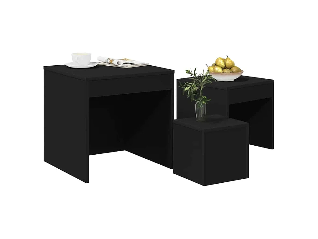 Mesas de encastrar 3 pcs derivados de madeira preto