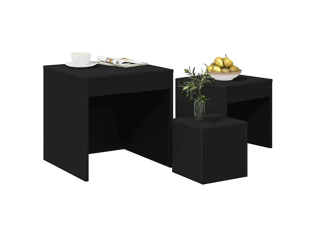 Tables gigognes 3 pcs Noir Aggloméré