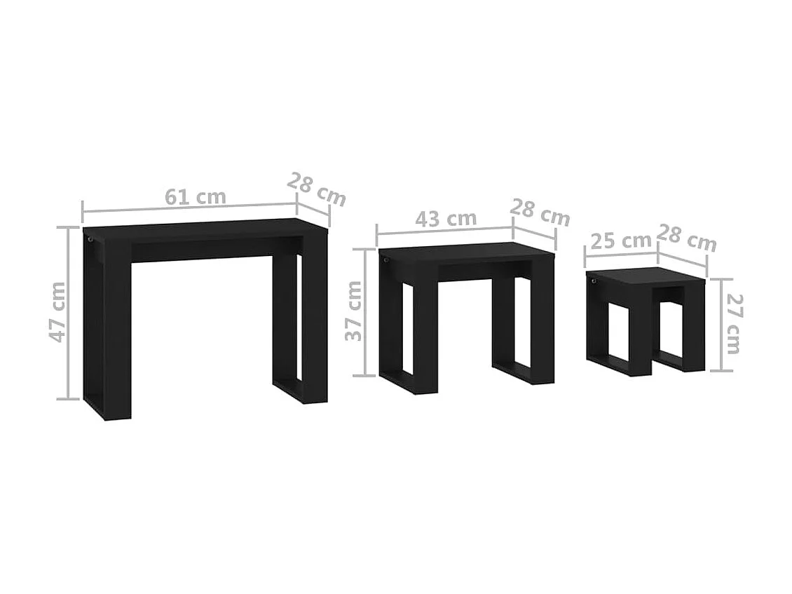 Tables gigognes 3 pcs Noir Bois d'ingénierie