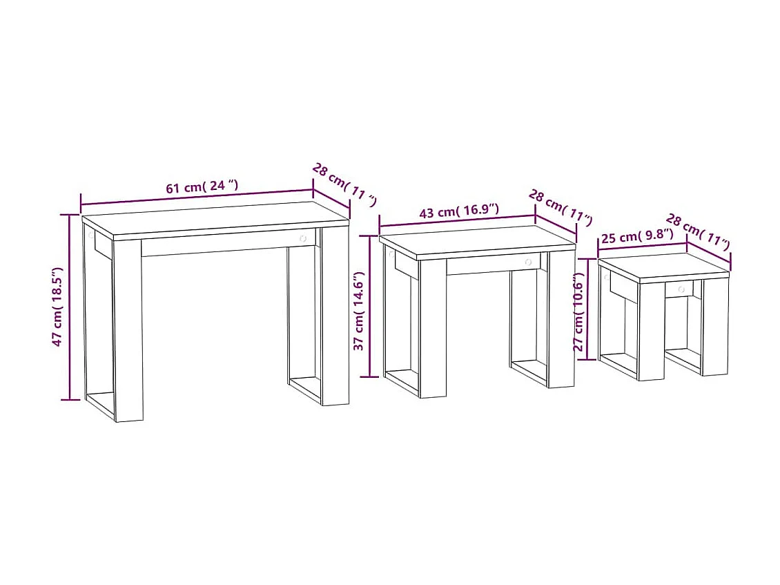 Tables gigognes 3 pcs Chêne sonoma Bois d'ingénierie