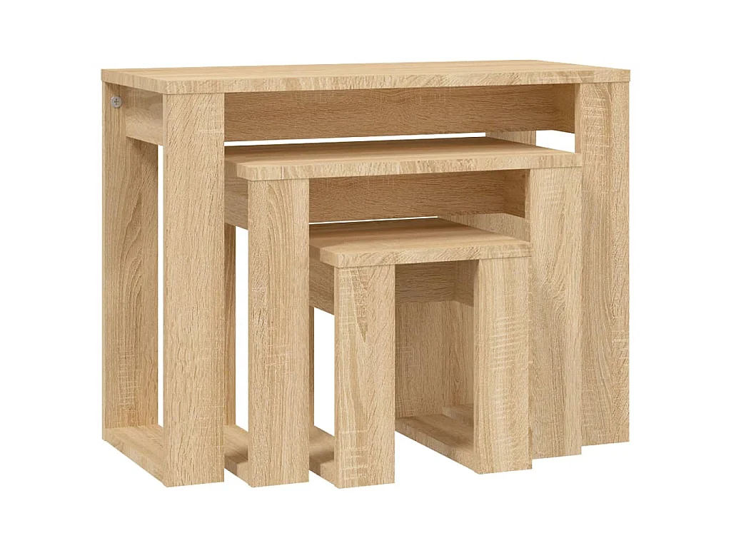 3-delige Tafeltjesset bewerkt hout sonoma eikenkleurig