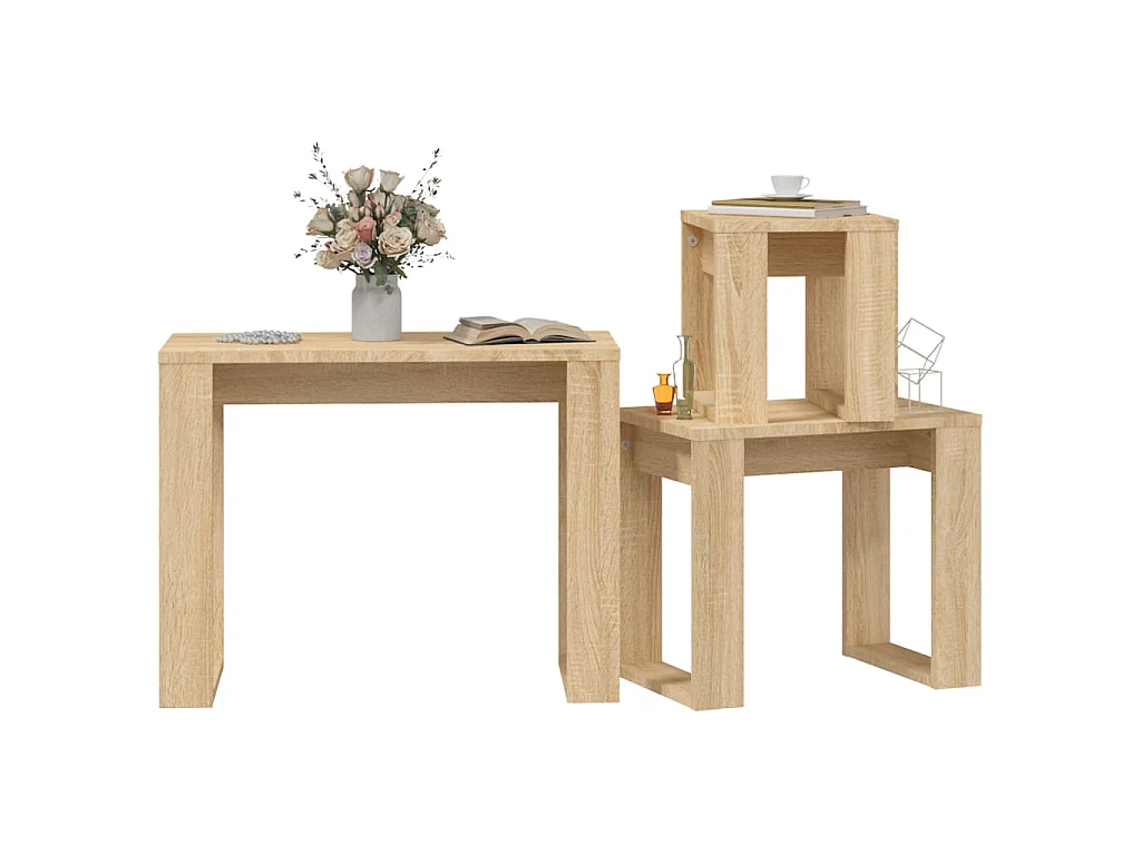 3-delige Tafeltjesset bewerkt hout sonoma eikenkleurig