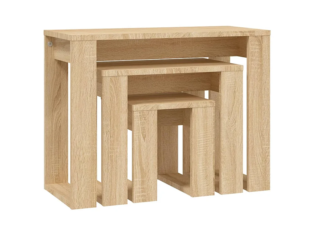 3-delige Tafeltjesset bewerkt hout sonoma eikenkleurig