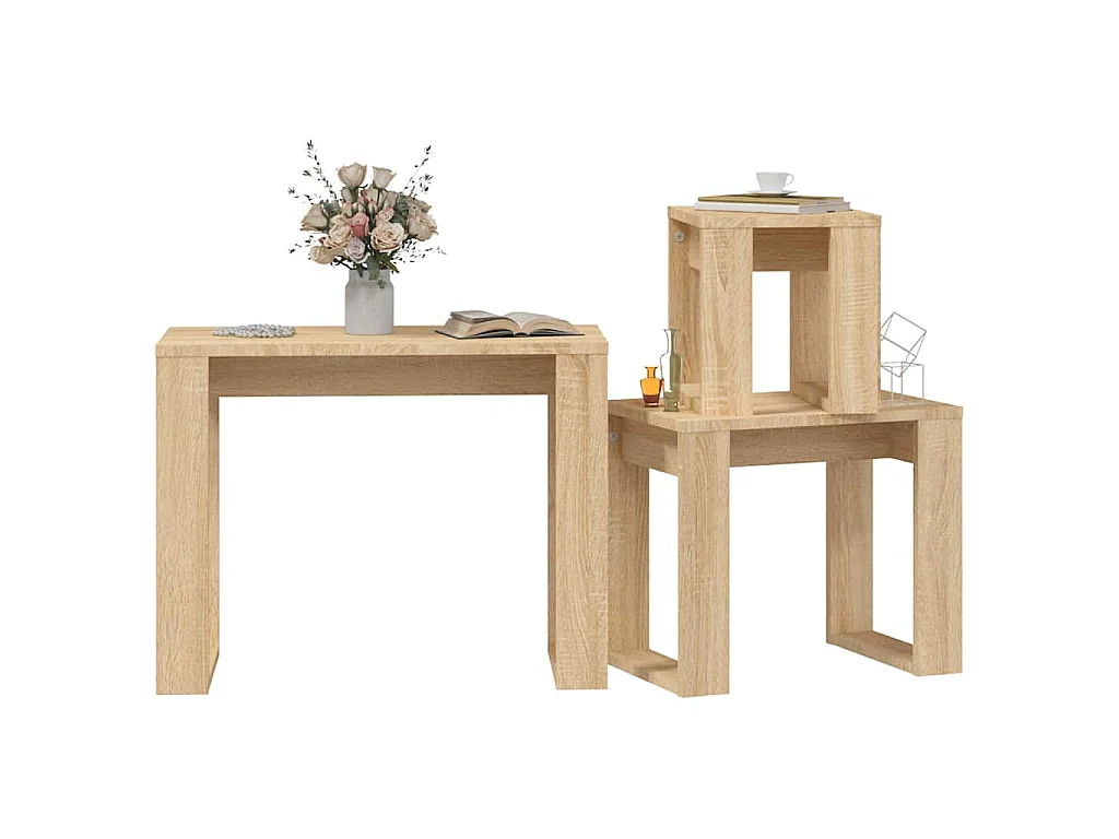 Tavolini Impilabili 3 pz Rovere Sonoma in Legno Multistrato