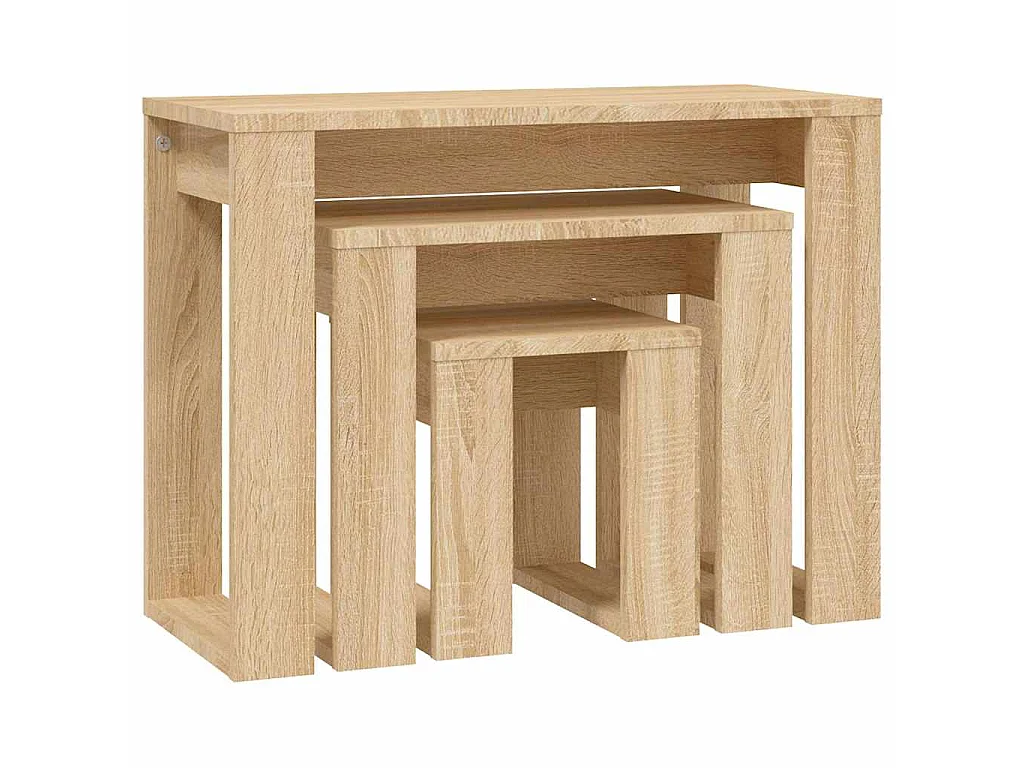 Tavolini Impilabili 3 pz Rovere Sonoma in Legno Multistrato