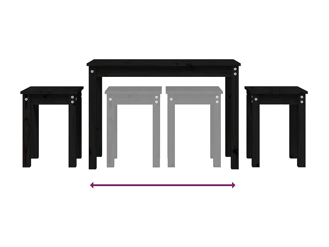 Tables gigognes 3 pcs Noir Bois de pin massif