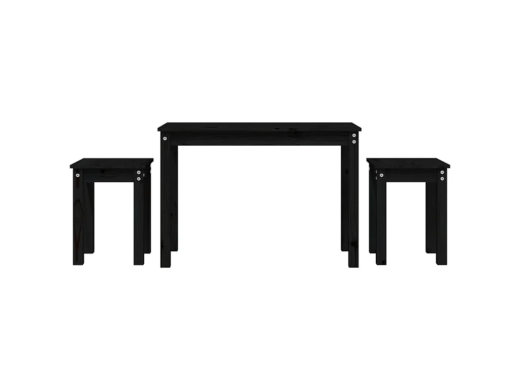 Tables gigognes 3 pcs Noir Bois de pin massif