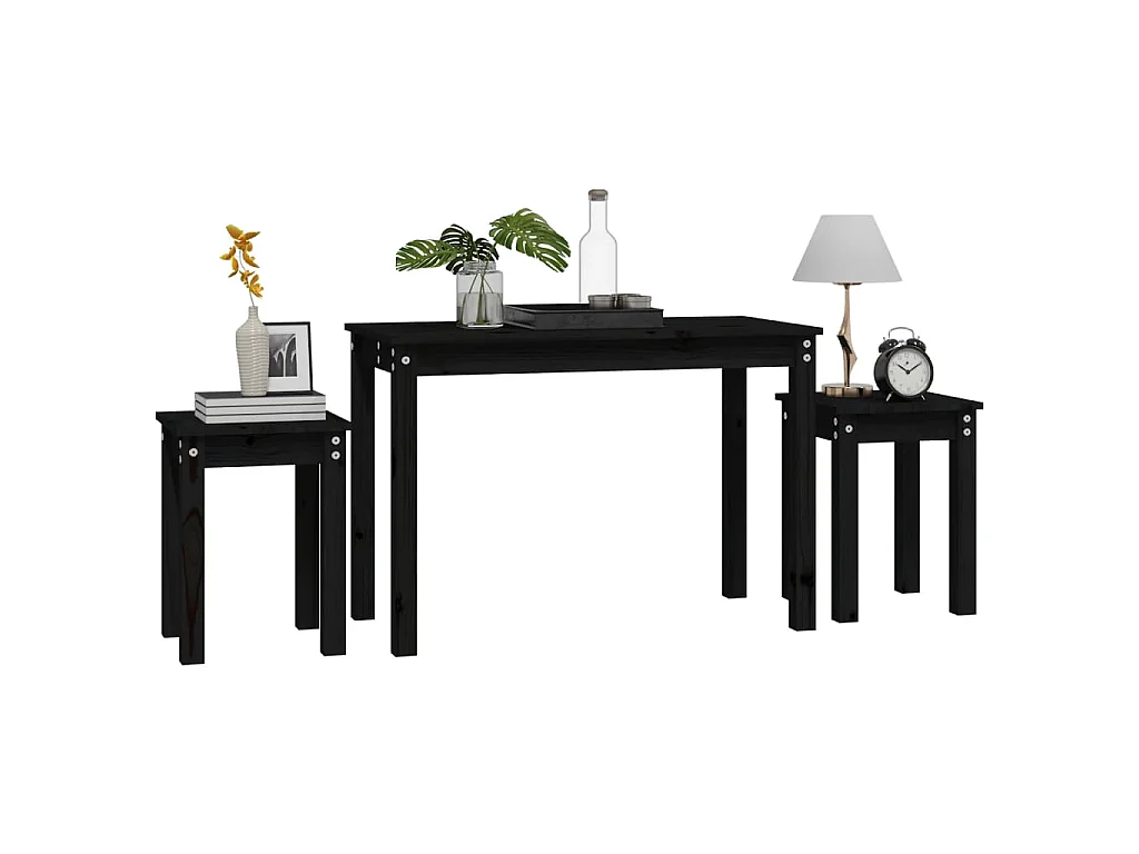Tables gigognes 3 pcs Noir Bois de pin massif