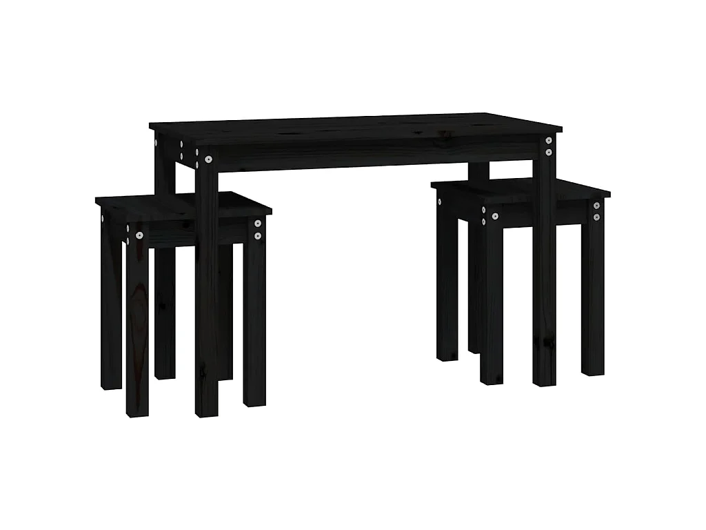 Tables gigognes 3 pcs Noir Bois de pin massif