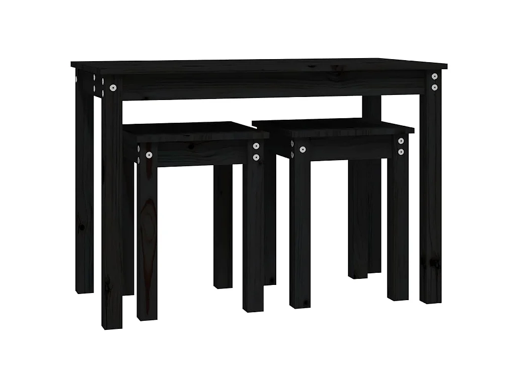 Tables gigognes 3 pcs Noir Bois de pin massif