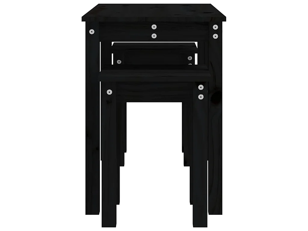 Tables gigognes 3 pcs Noir Bois de pin massif