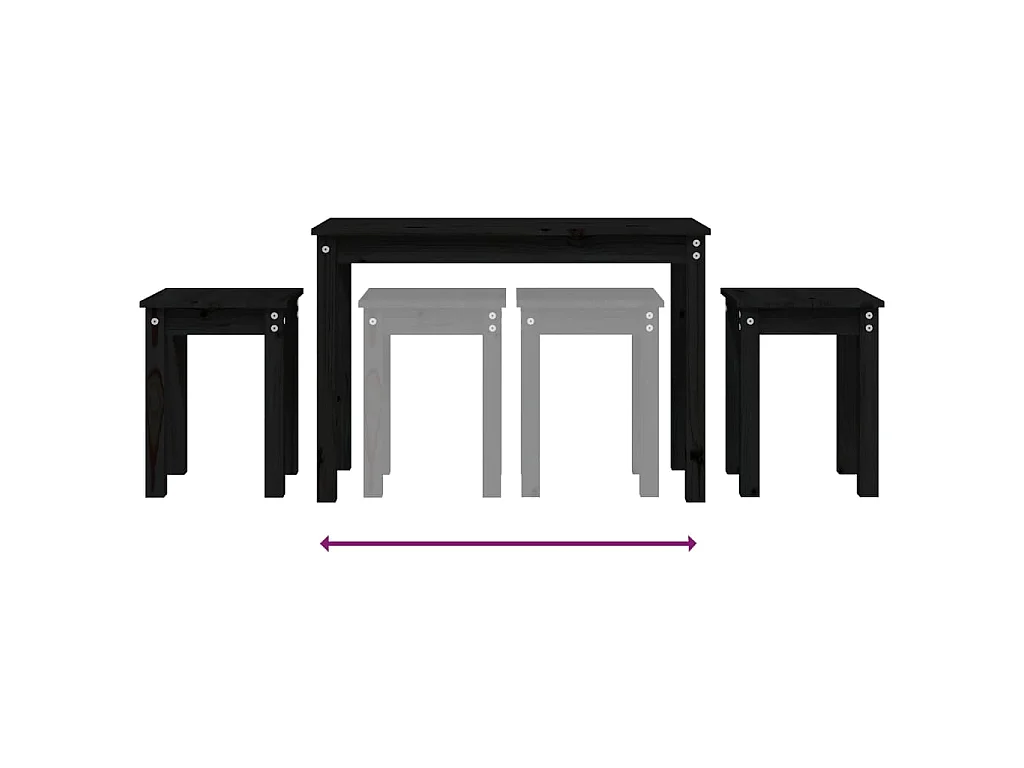 Tables gigognes 3 pcs Noir Bois de pin massif