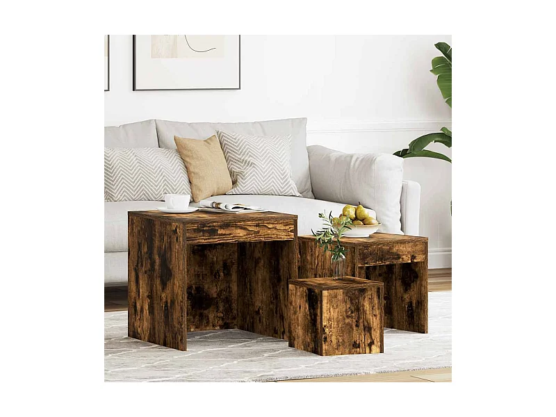 Tables gigognes 3 pcs Chêne fumé Bois d'ingénierie