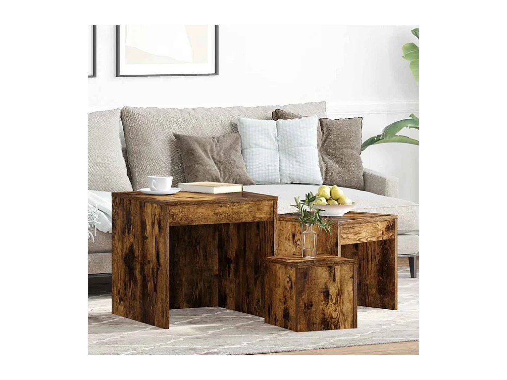 Tables gigognes 3 pcs Chêne fumé Bois d'ingénierie