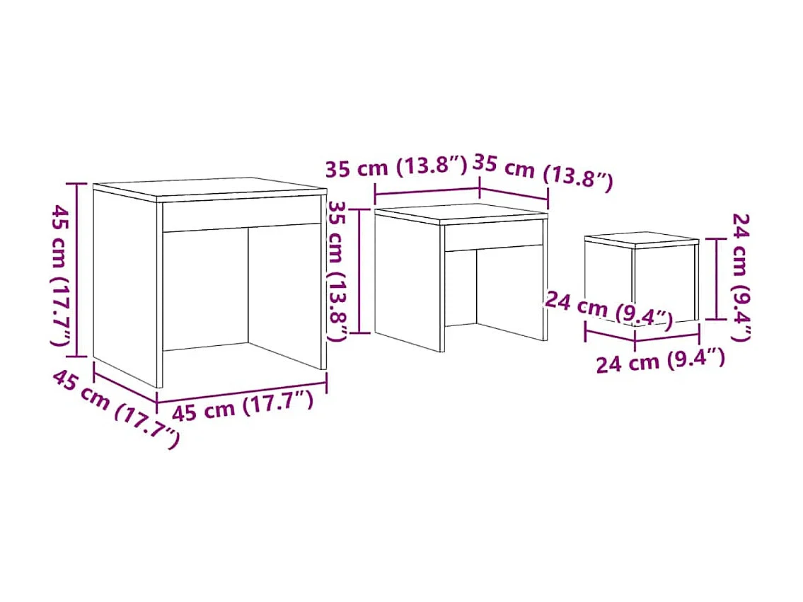Tables gigognes 3 pcs Chêne fumé Bois d'ingénierie