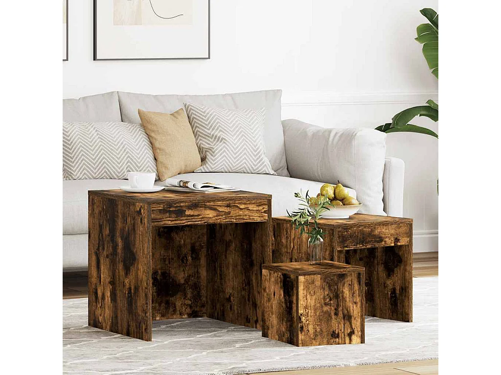 Tables gigognes 3 pcs Chêne fumé Bois d'ingénierie