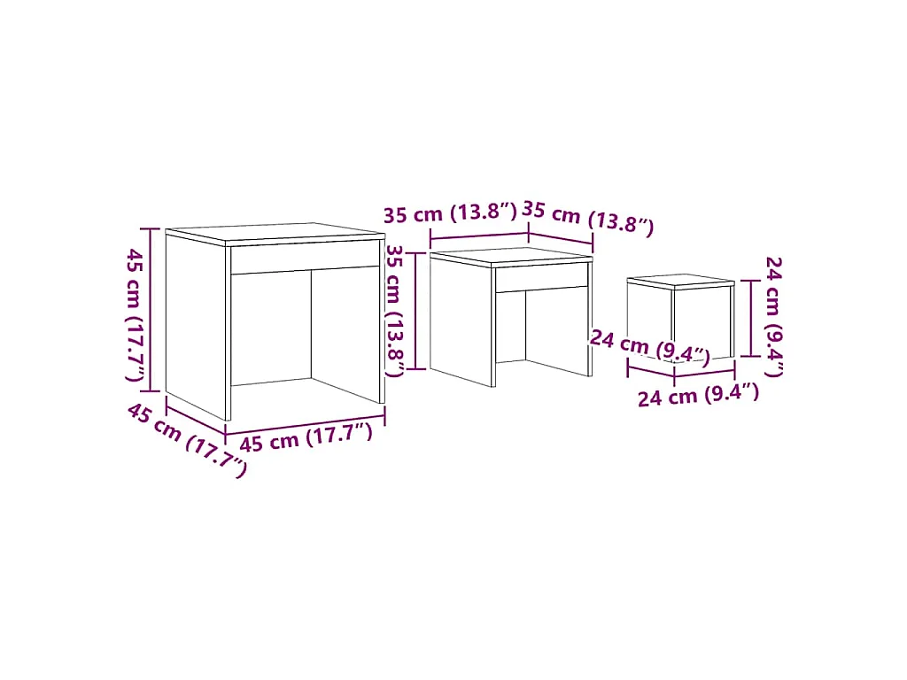 Tables gigognes 3 pcs Chêne fumé Bois d'ingénierie