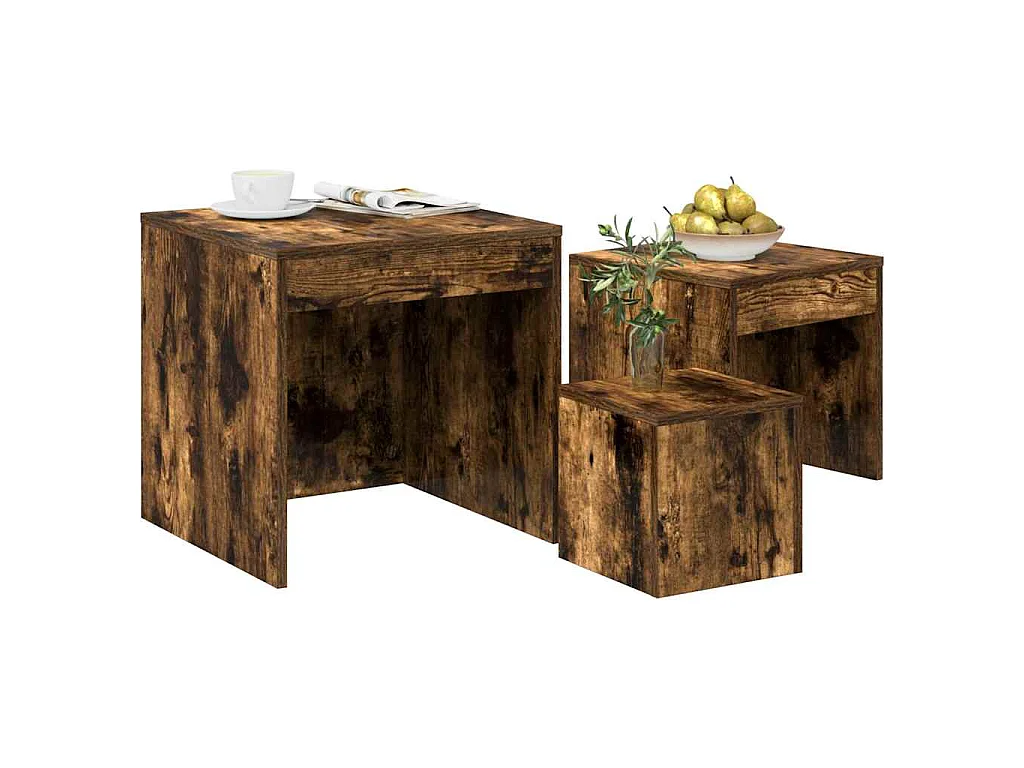 Tables gigognes 3 pcs Chêne fumé Bois d'ingénierie