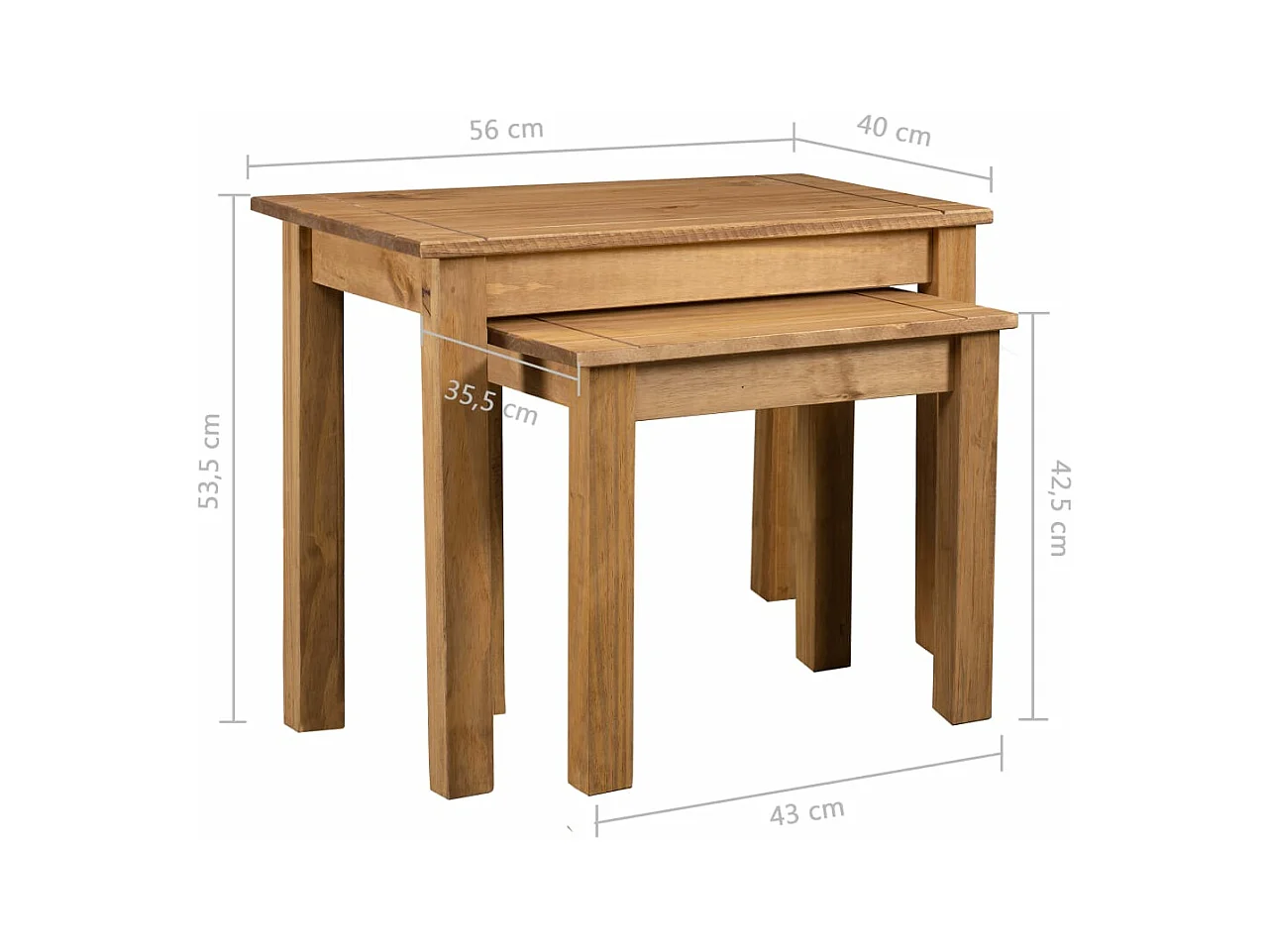 Tavolini Impilabili 2 pz in Legno Massello di Pino Panama