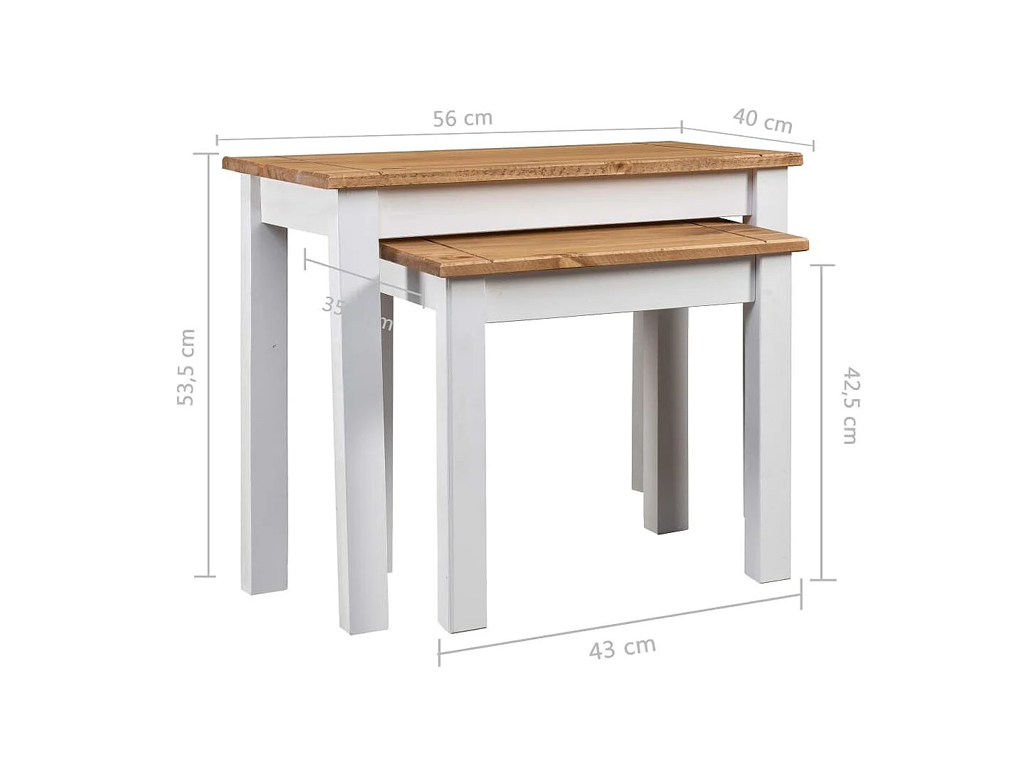 Tables gigognes 2pcs Blanc Bois pin massif Assortiment Panama