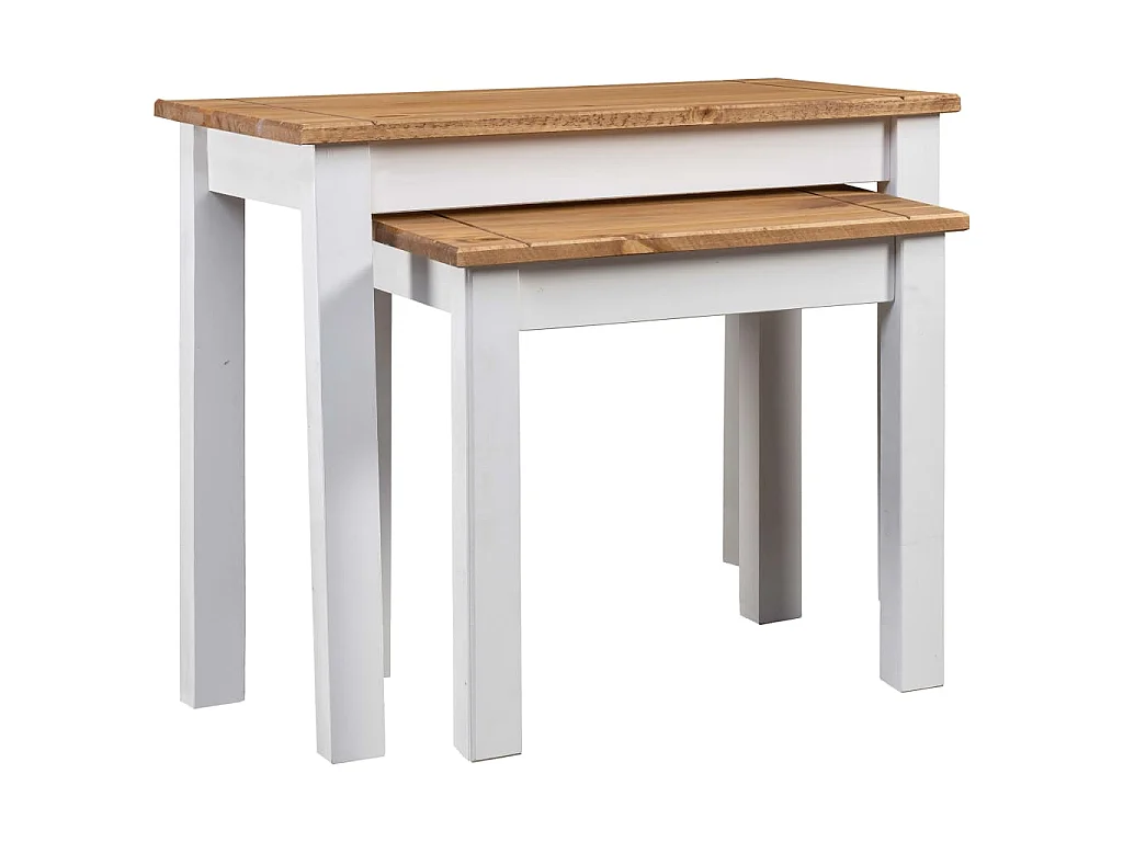 Tables gigognes 2pcs Blanc Bois pin massif Assortiment Panama