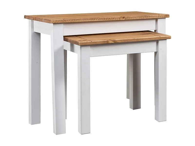 Tables gigognes 2pcs Blanc Bois pin massif Assortiment Panama