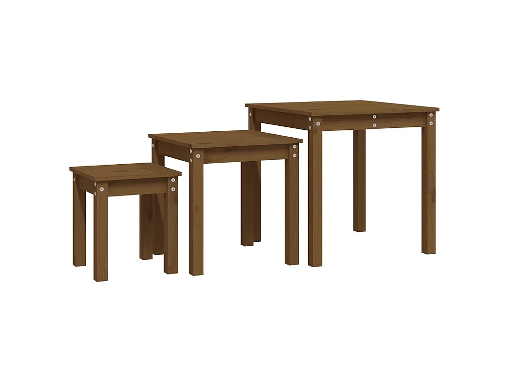 Mesas de encastrar 3 pcs madeira de pinho maciça castanho mel