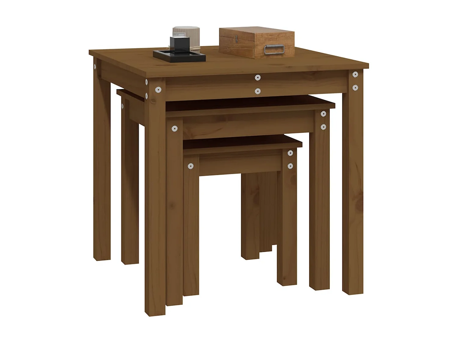 Mesas de encastrar 3 pcs madeira de pinho maciça castanho mel