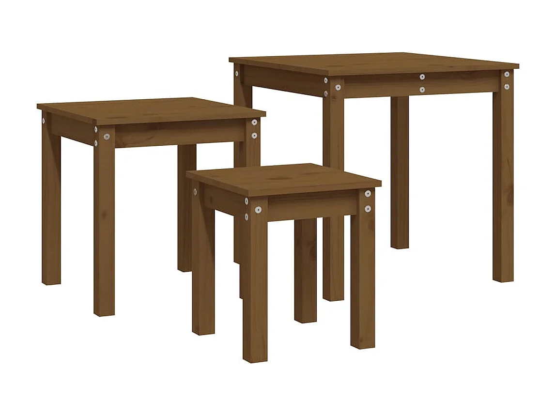 Mesas de encastrar 3 pcs madeira de pinho maciça castanho mel