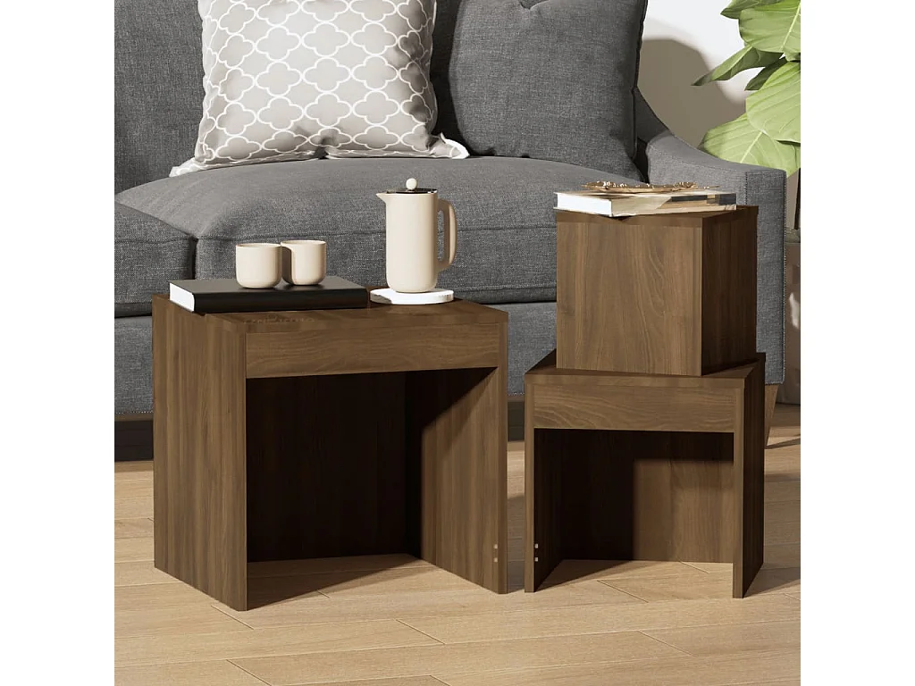 Tables gigognes 3 pcs Chêne marron Bois d'ingénierie