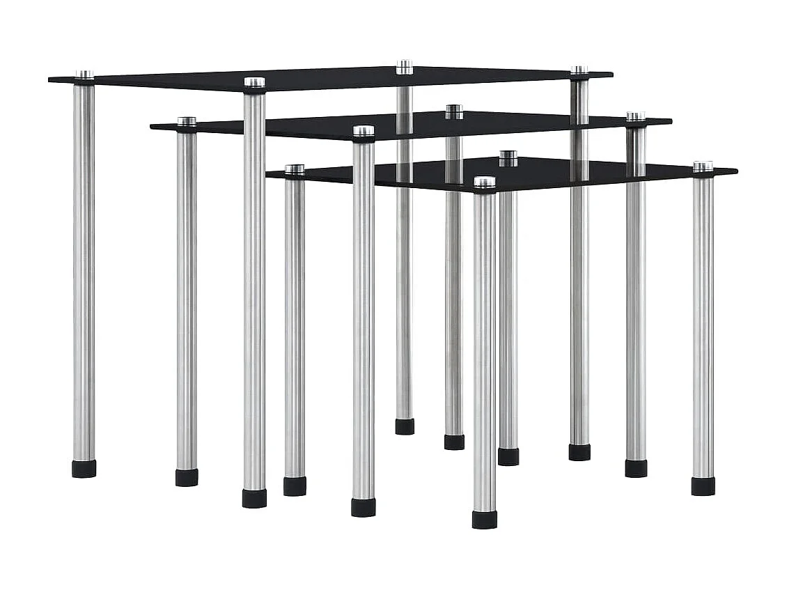 Tables gigognes 3 pcs Noir Verre trempé