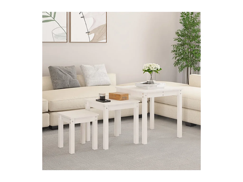 Tables gigognes 3 pcs Blanc Bois de pin massif