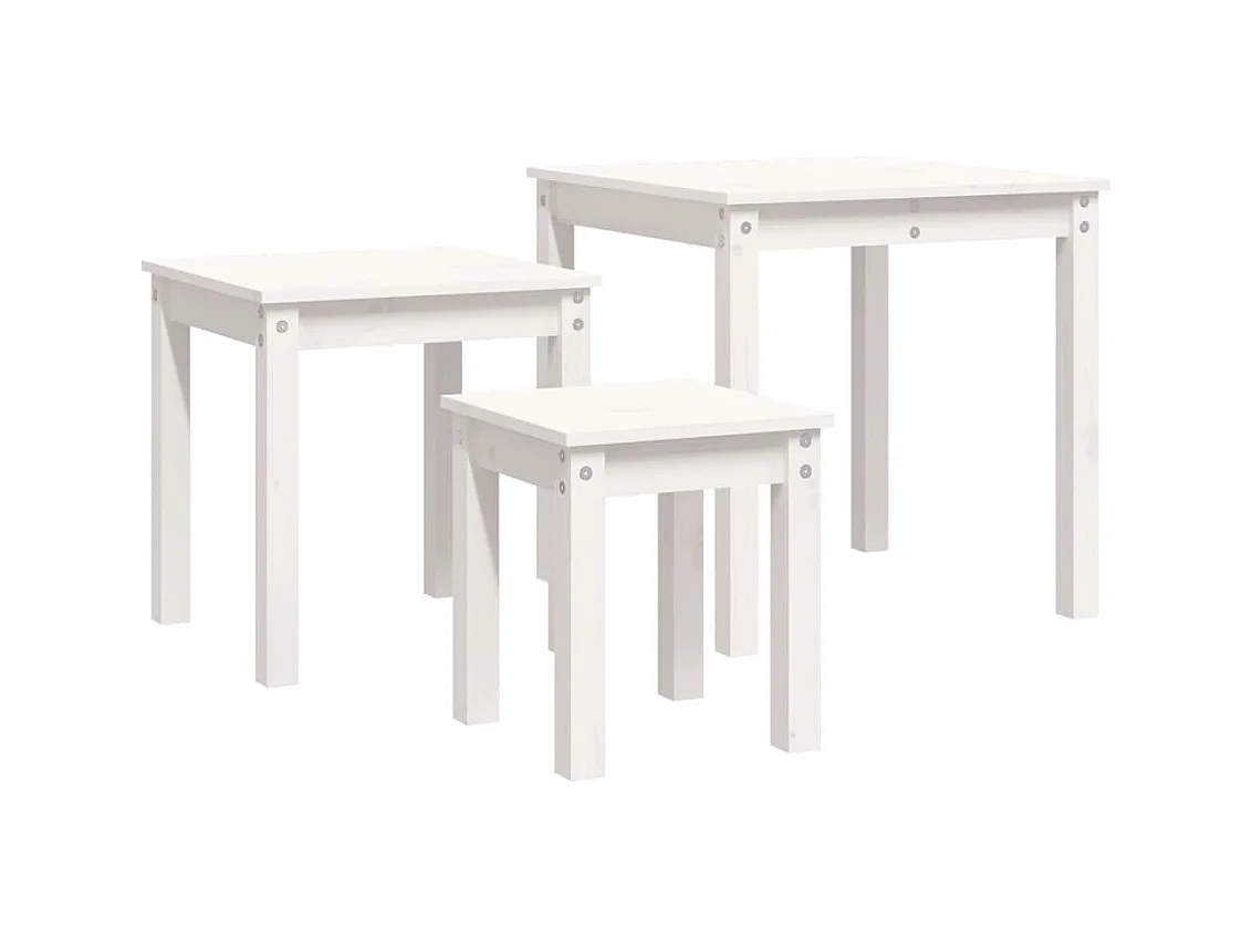 Tables gigognes 3 pcs Blanc Bois de pin massif