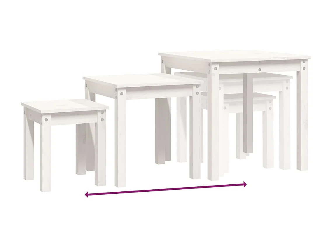 Tables gigognes 3 pcs Blanc Bois de pin massif
