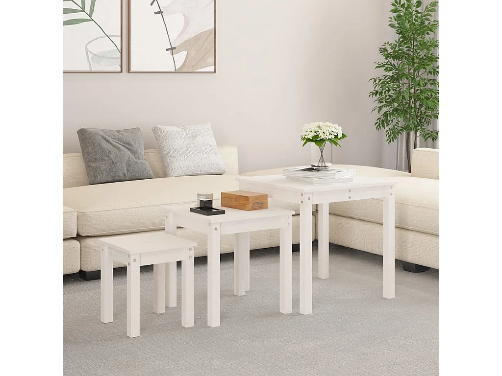 Tables gigognes 3 pcs Blanc Bois de pin massif
