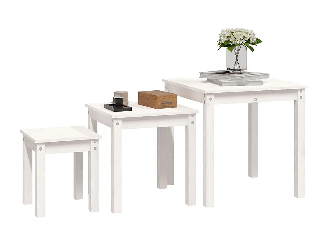 Tables gigognes 3 pcs Blanc Bois de pin massif