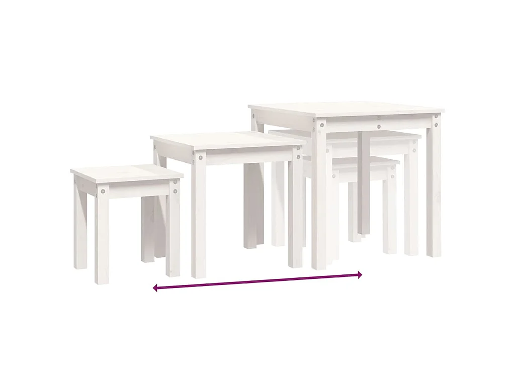 Satztische 3 Stk. Weiß Massivholz Kiefer