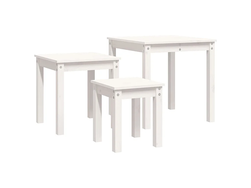 Tables gigognes 3 pcs Blanc Bois de pin massif