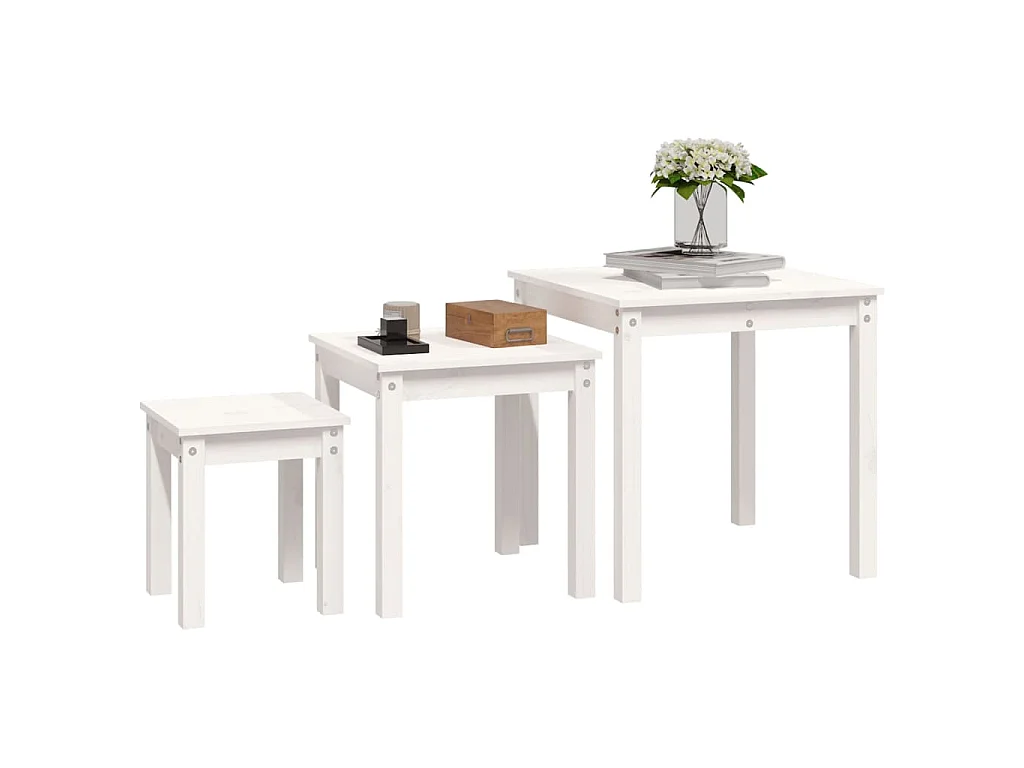 Tables gigognes 3 pcs Blanc Bois de pin massif