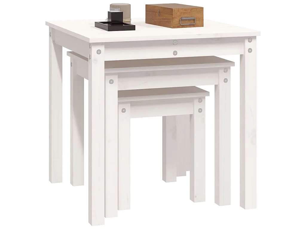 Tables gigognes 3 pcs Blanc Bois de pin massif