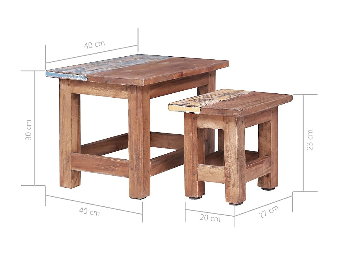 Tables gigognes 2 pcs bois d'acajou massif