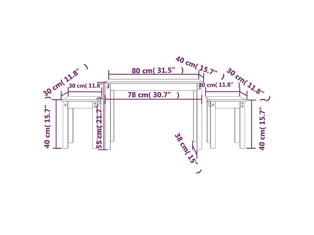 Tafeltjesset 3 st massief grenenhout honingbruin