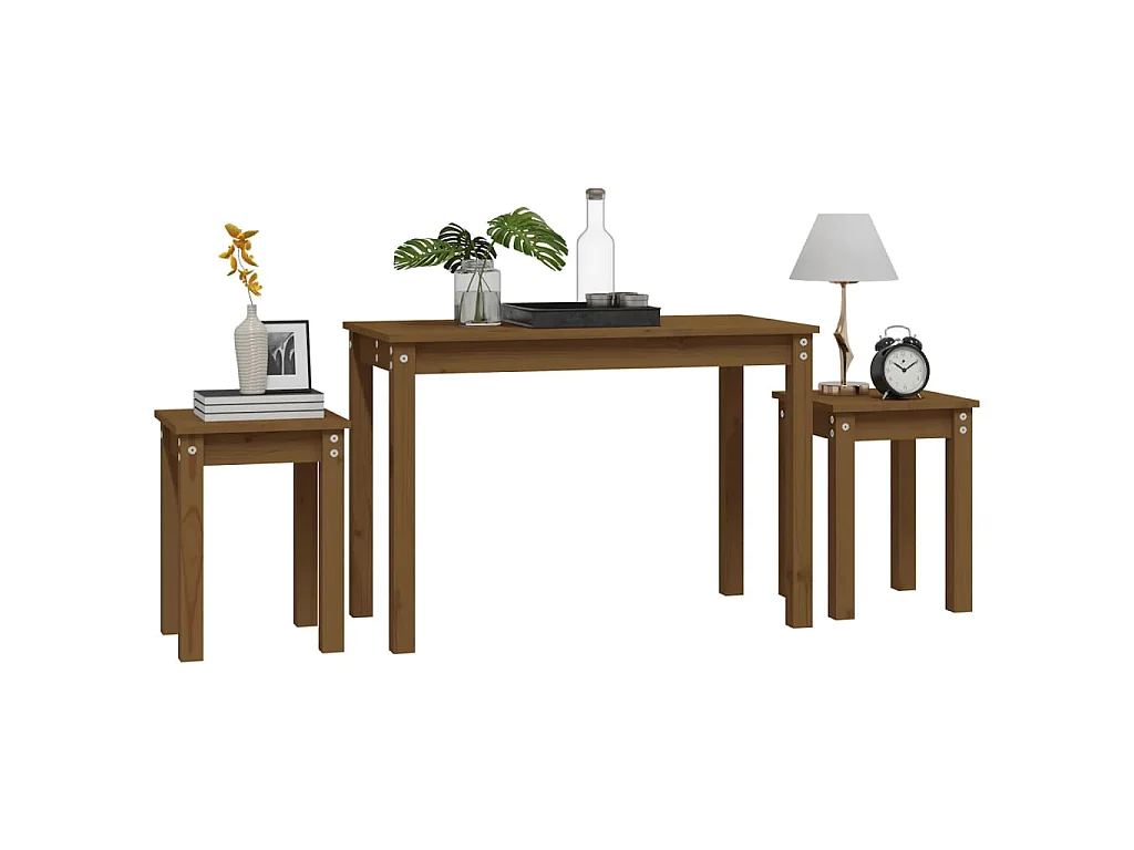 Tafeltjesset 3 st massief grenenhout honingbruin