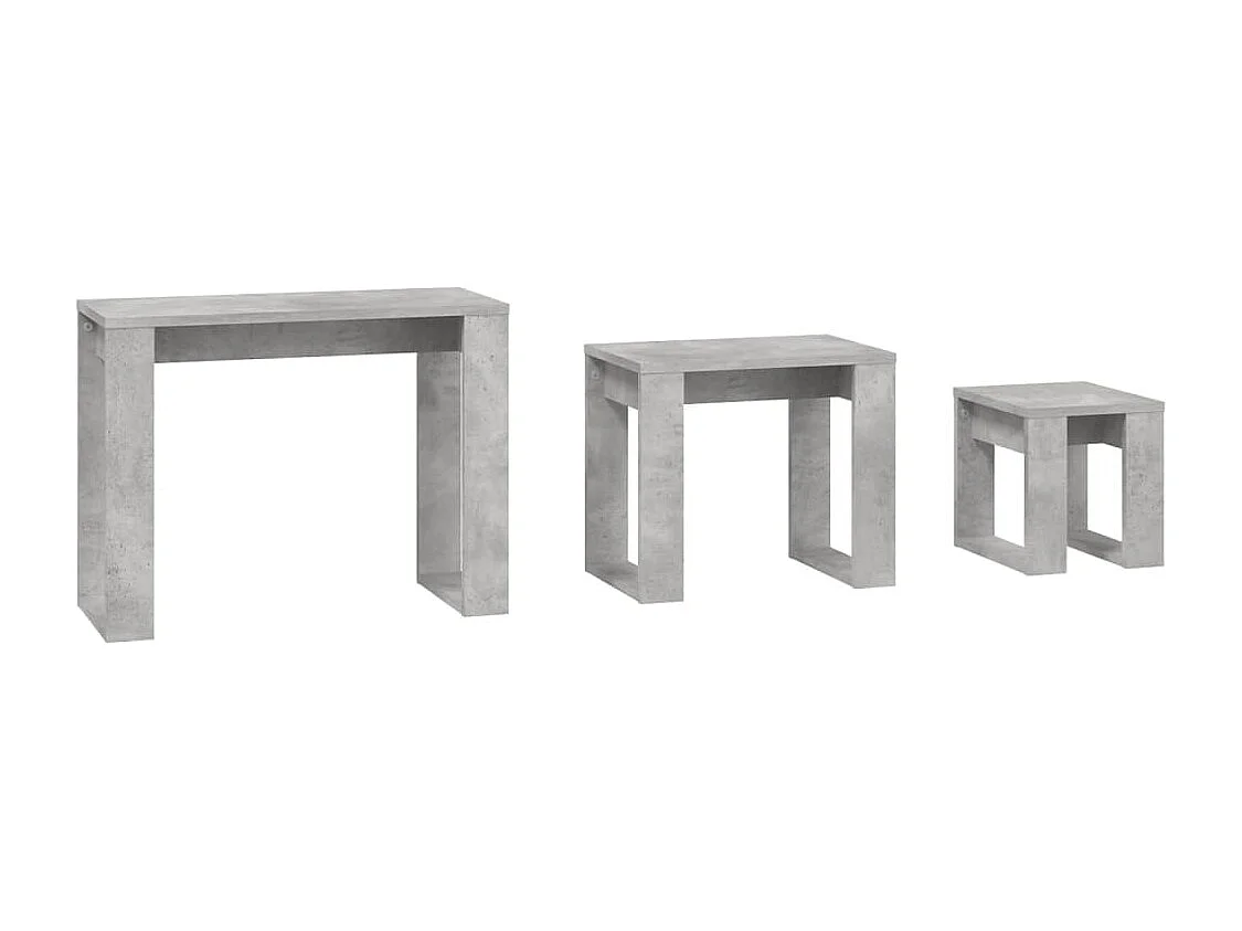 Tavolini Impilabili 3 pz Grigio Cemento in Legno Multistrato