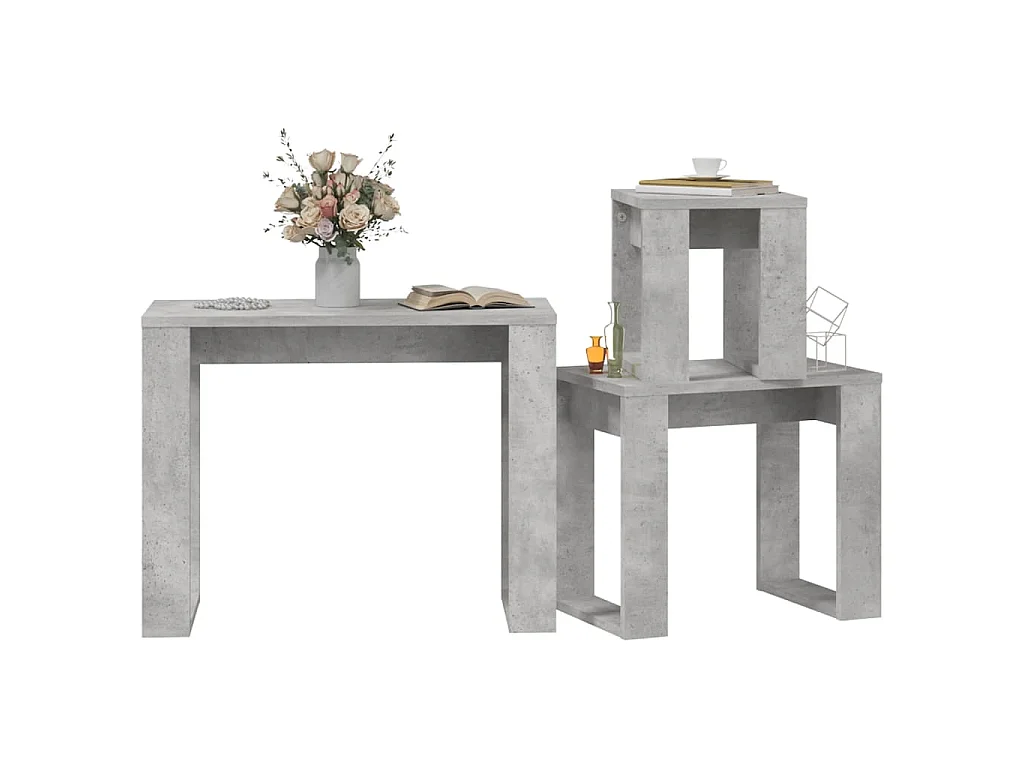 3-delige Tafeltjesset bewerkt hout betongrijs