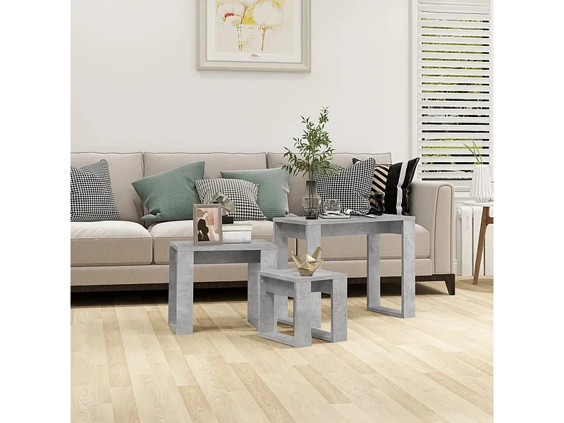 Tables gigognes 3 pcs Gris béton Bois d'ingénierie